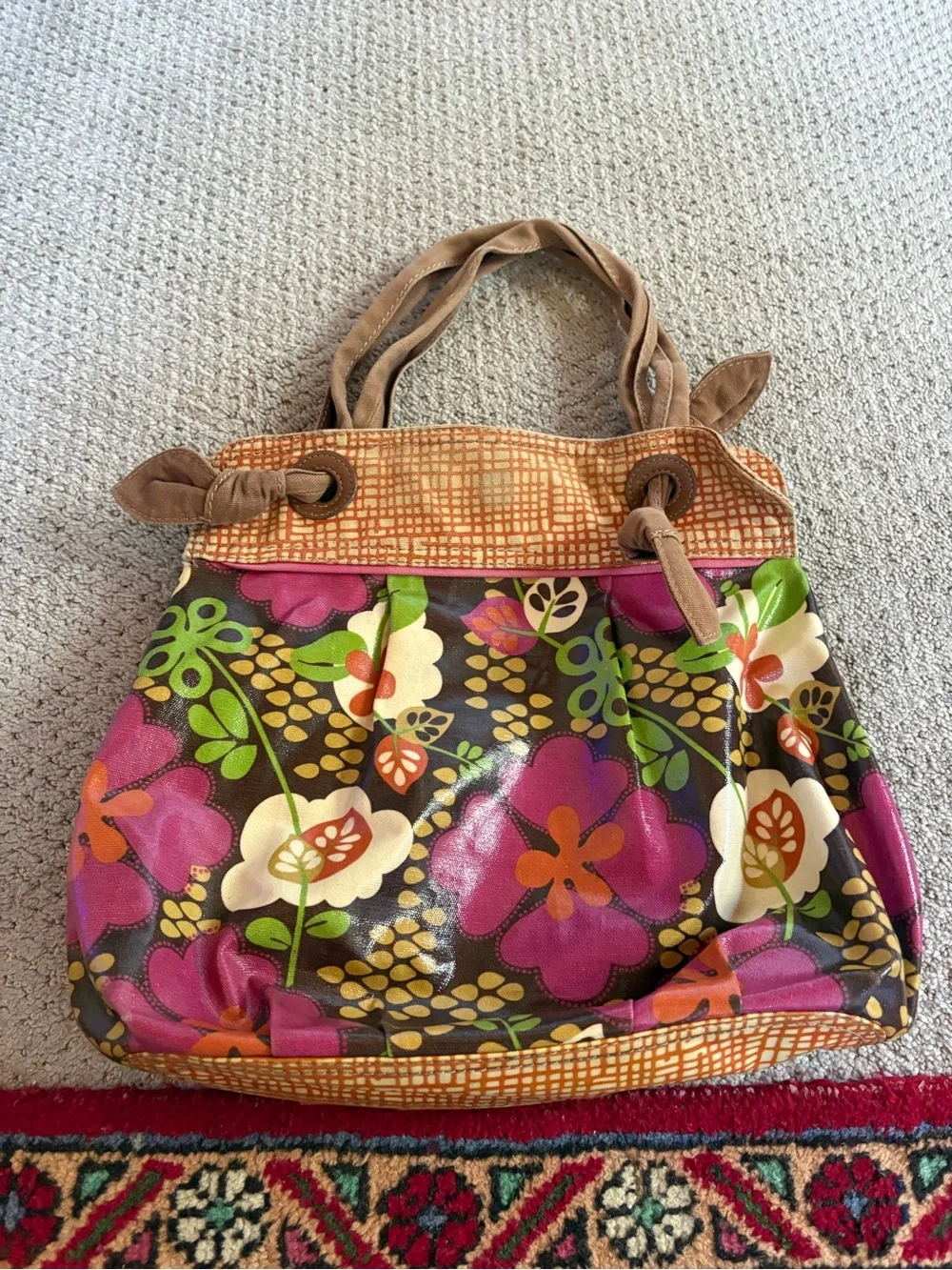 2000’s Fossil Floral Tote in Pink, Brown & Green